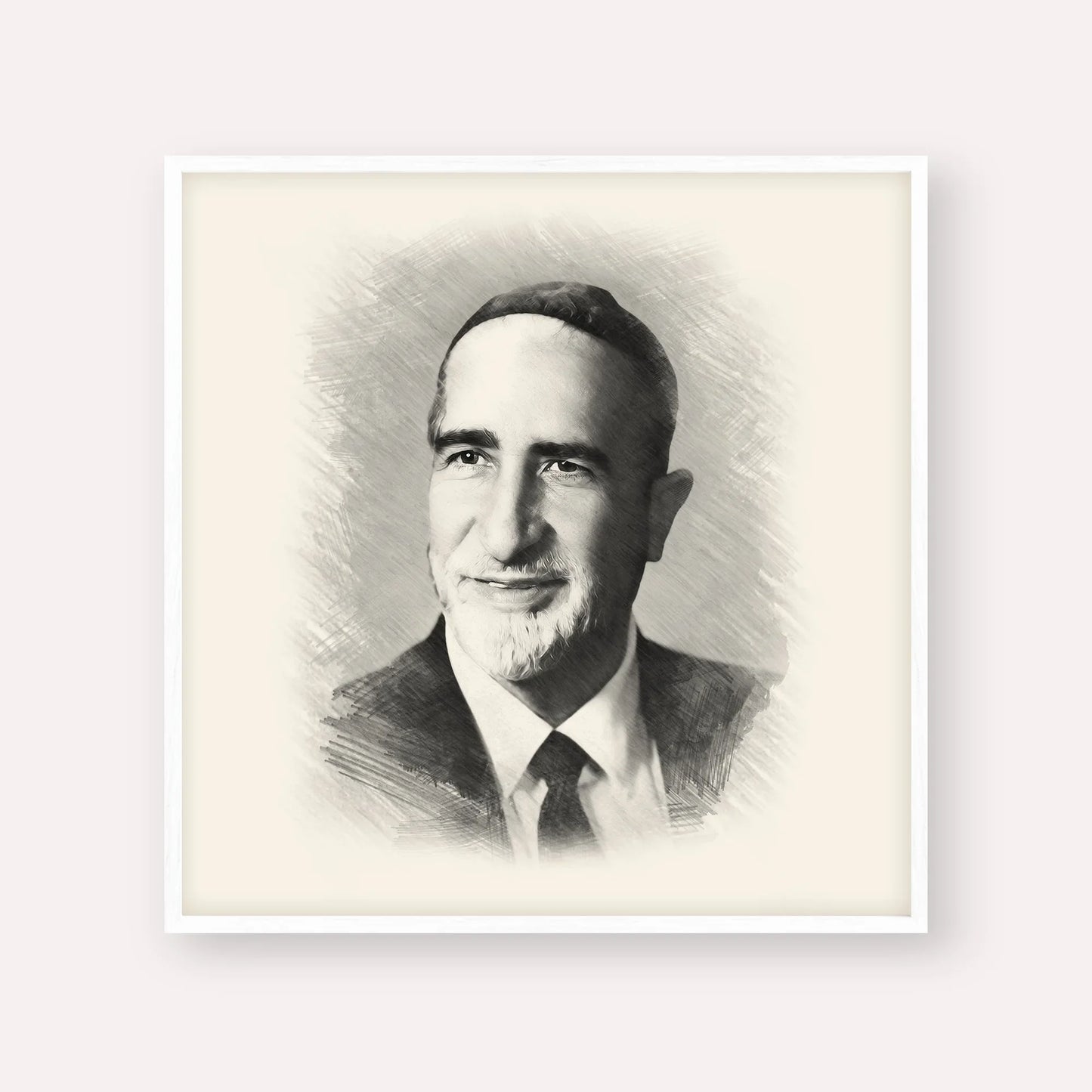 Rabbi Baruch Ben Haim – Black & White – White Frame Square | Jewish Wall Art, Gedolim Pictures