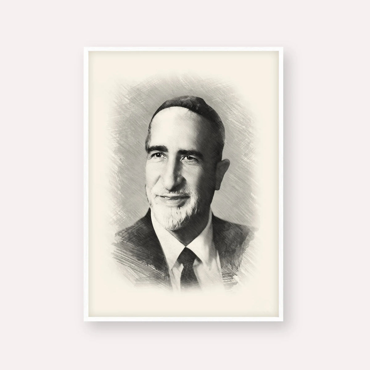 Rabbi Baruch Ben Haim – Black & White – White Frame Vertical | Jewish Wall Art, Gedolim Pictures