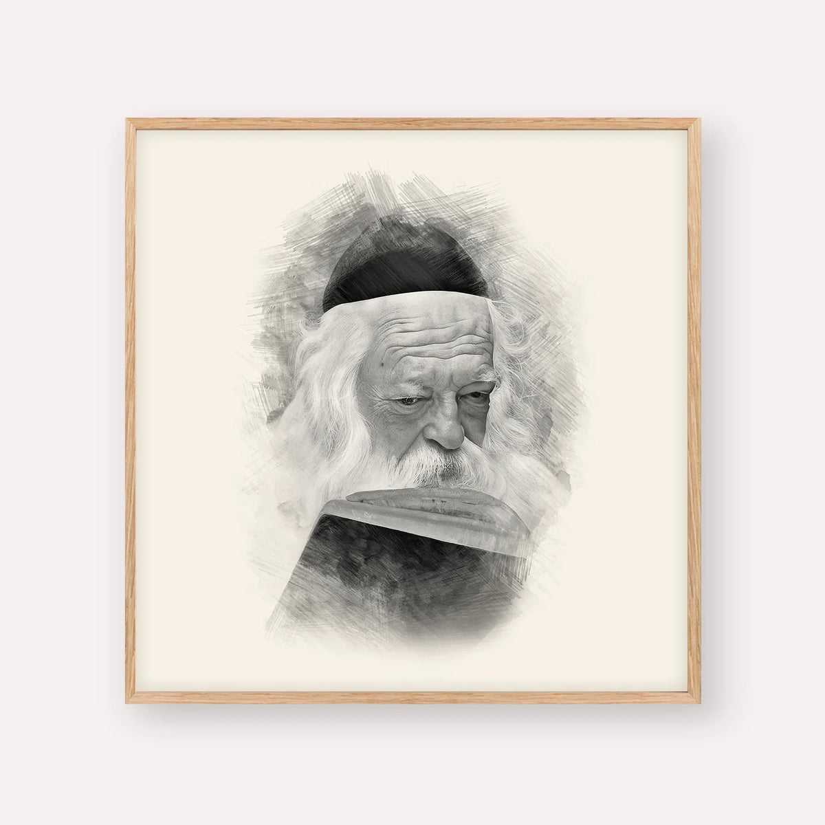 Rabbi Chaim Kanievsky – Black & White – Wood Frame Square | Jewish Wall Art, Gedolim Pictures