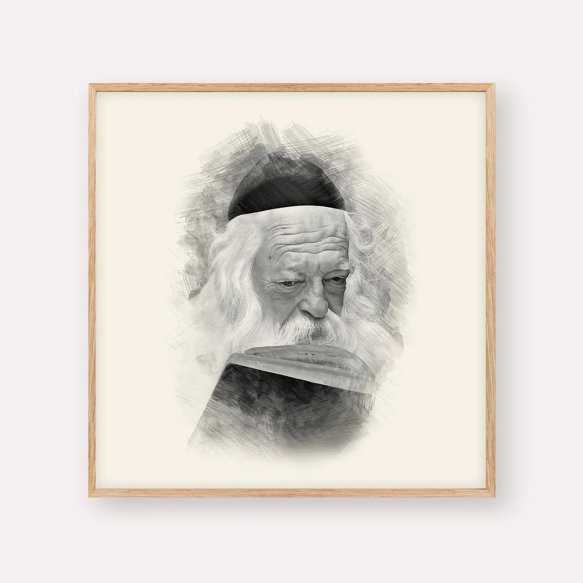 Rabbi Chaim Kanievsky – Black & White – Wood Frame Square | Jewish Wall Art, Gedolim Pictures