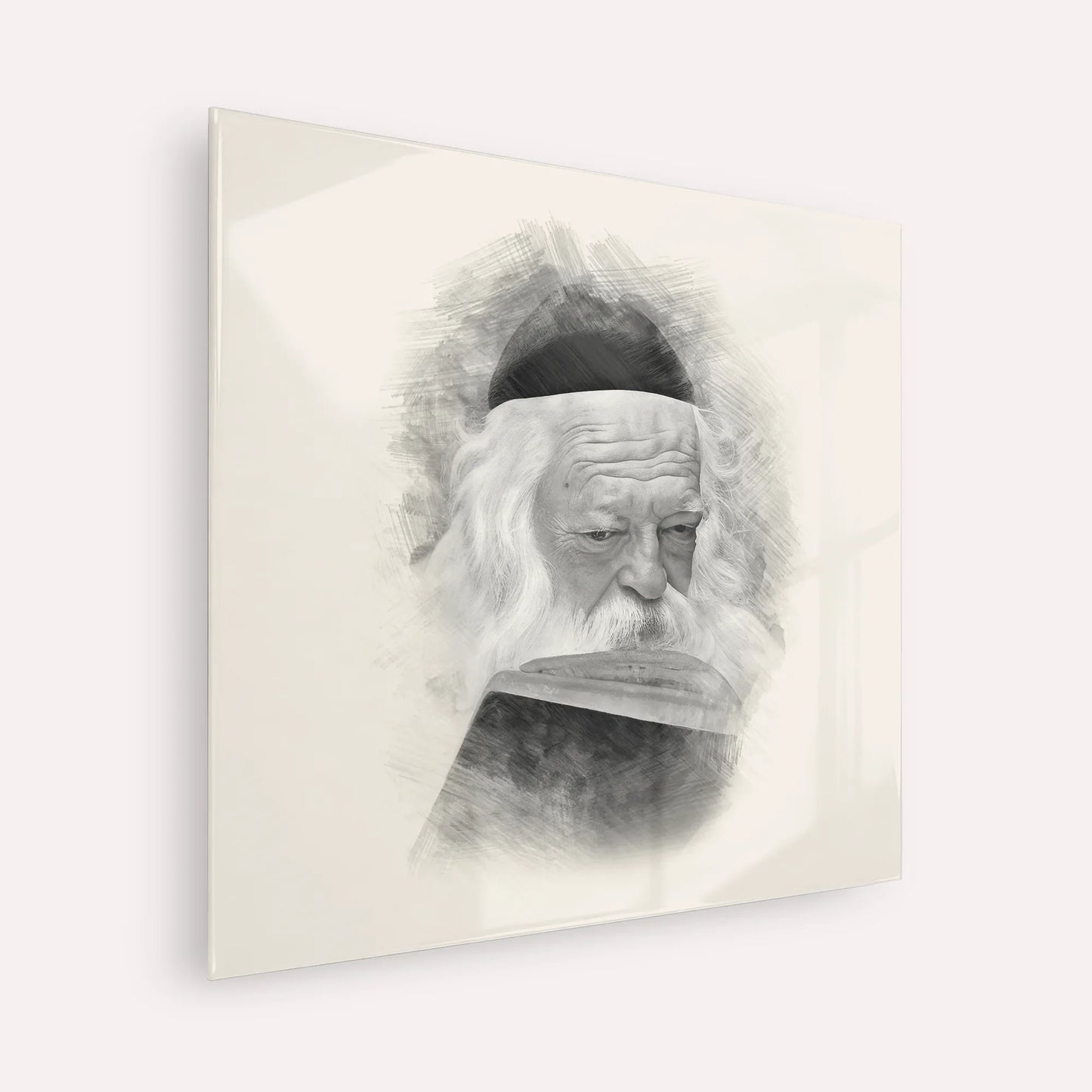 Rabbi Chaim Kanievsky – Black & White – Acrylic Glass Square | Jewish Wall Art, Gedolim Pictures