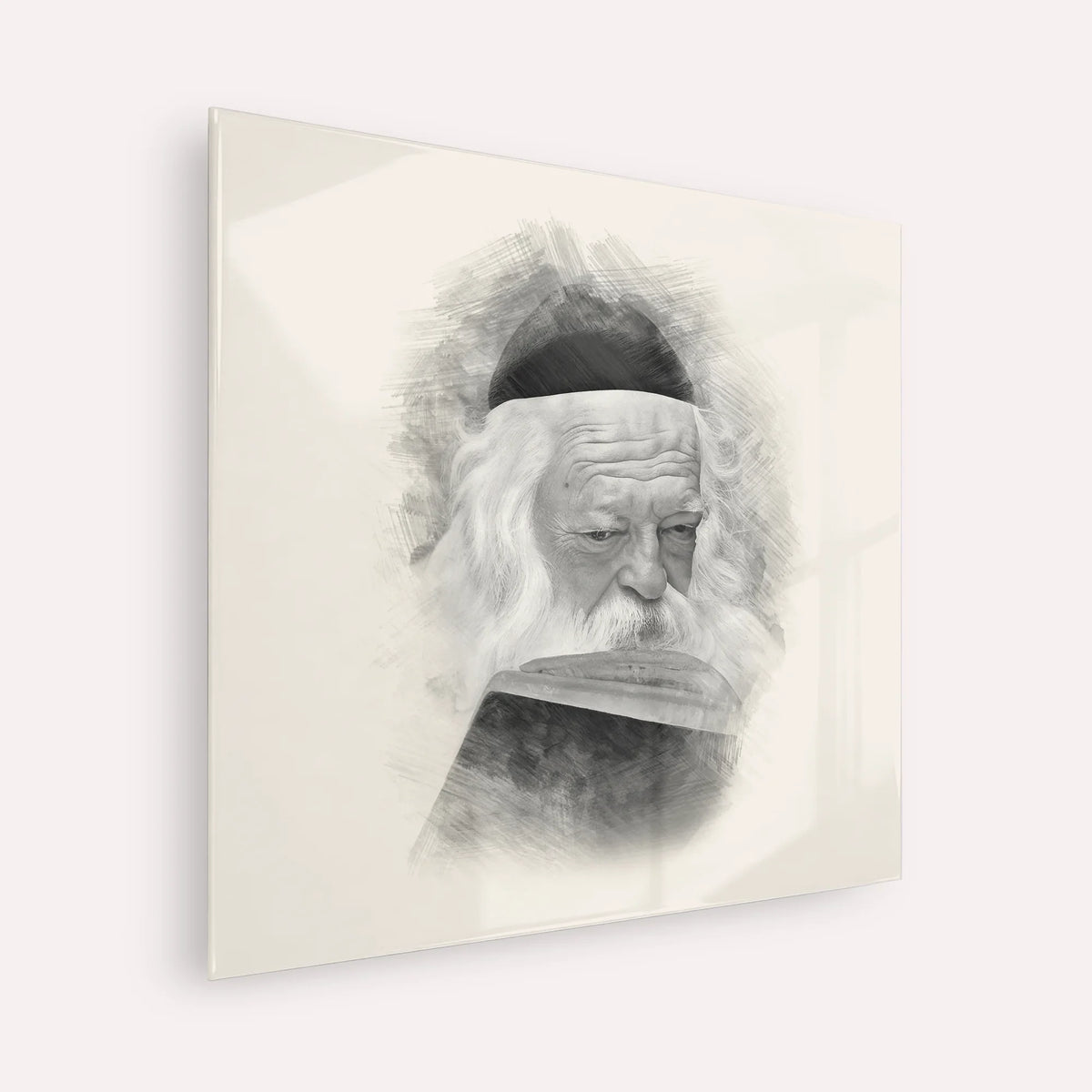Rabbi Chaim Kanievsky – Black & White – Acrylic Glass Square | Jewish Wall Art, Gedolim Pictures