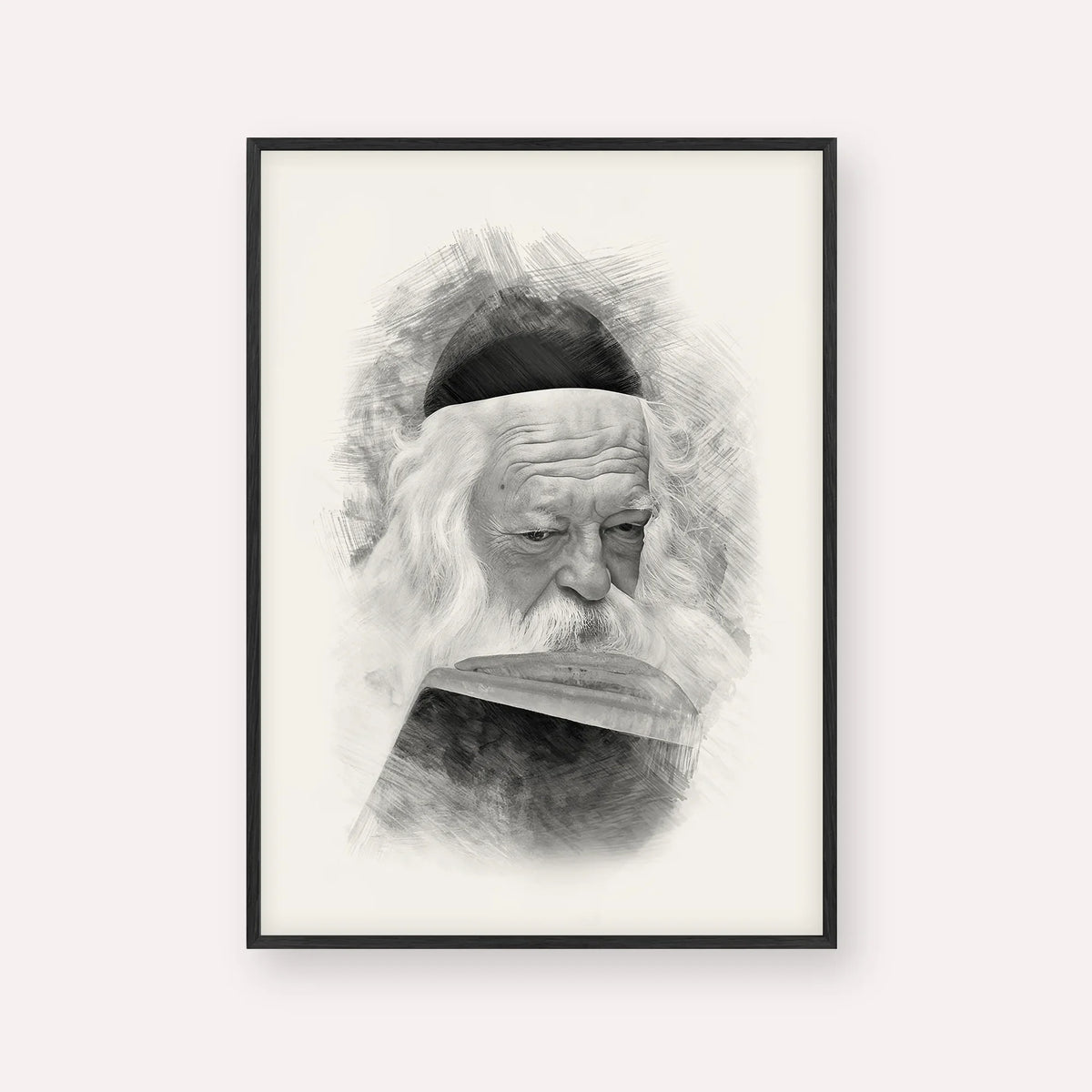 Rabbi Chaim Kanievsky – Black & White – Black Frame Vertical | Jewish Wall Art, Gedolim Pictures