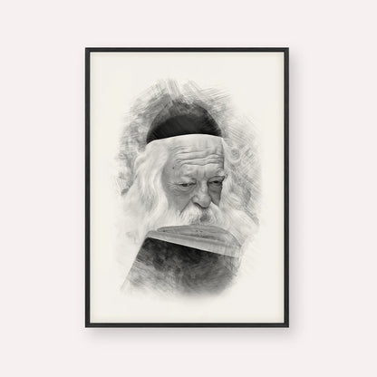 Rabbi Chaim Kanievsky – Black & White – Black Frame Vertical | Jewish Wall Art, Gedolim Pictures