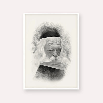 Rabbi Chaim Kanievsky – Black & White – White Frame Vertical | Jewish Wall Art, Gedolim Pictures