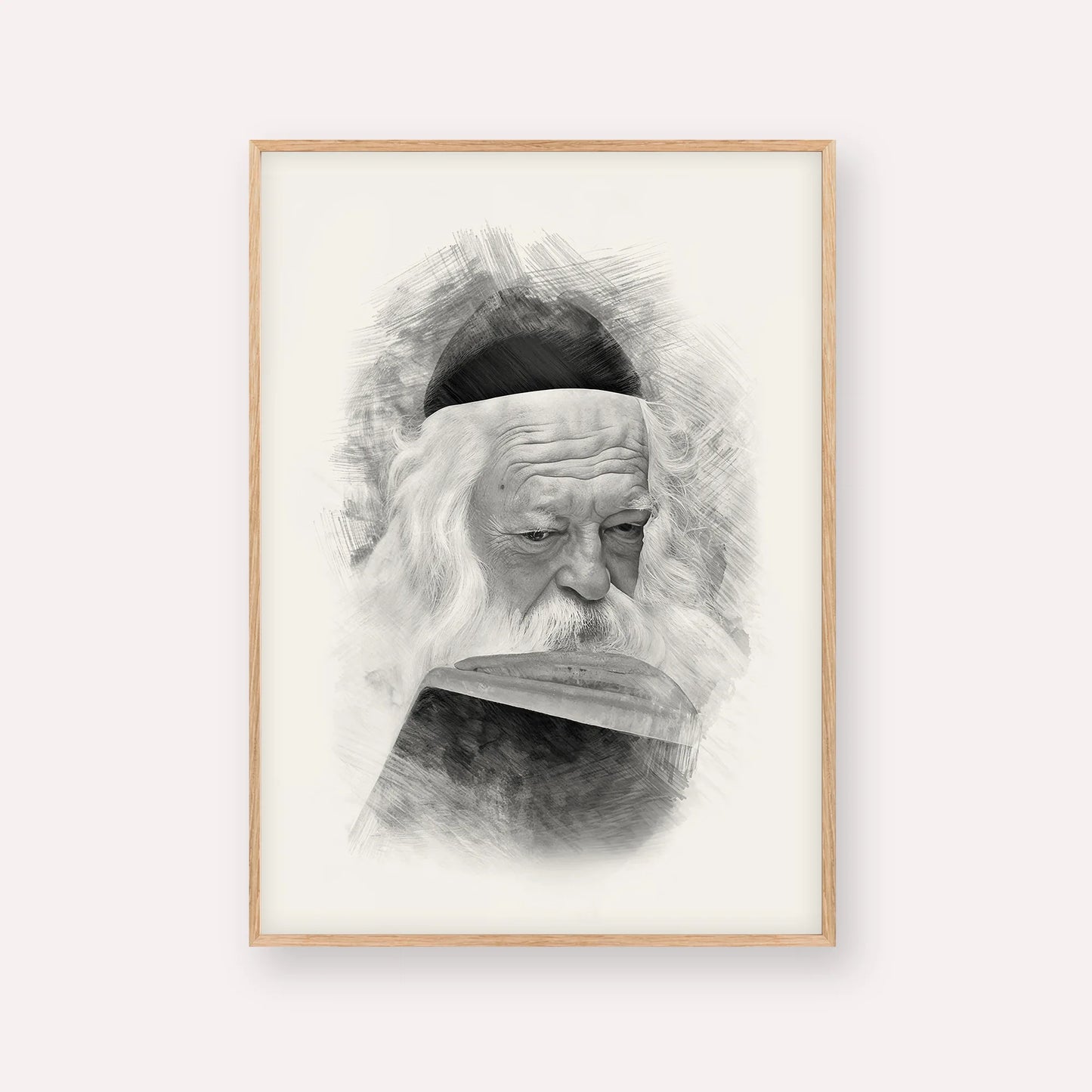 Rabbi Chaim Kanievsky – Black & White – Wood Frame Vertical | Jewish Wall Art, Gedolim Pictures