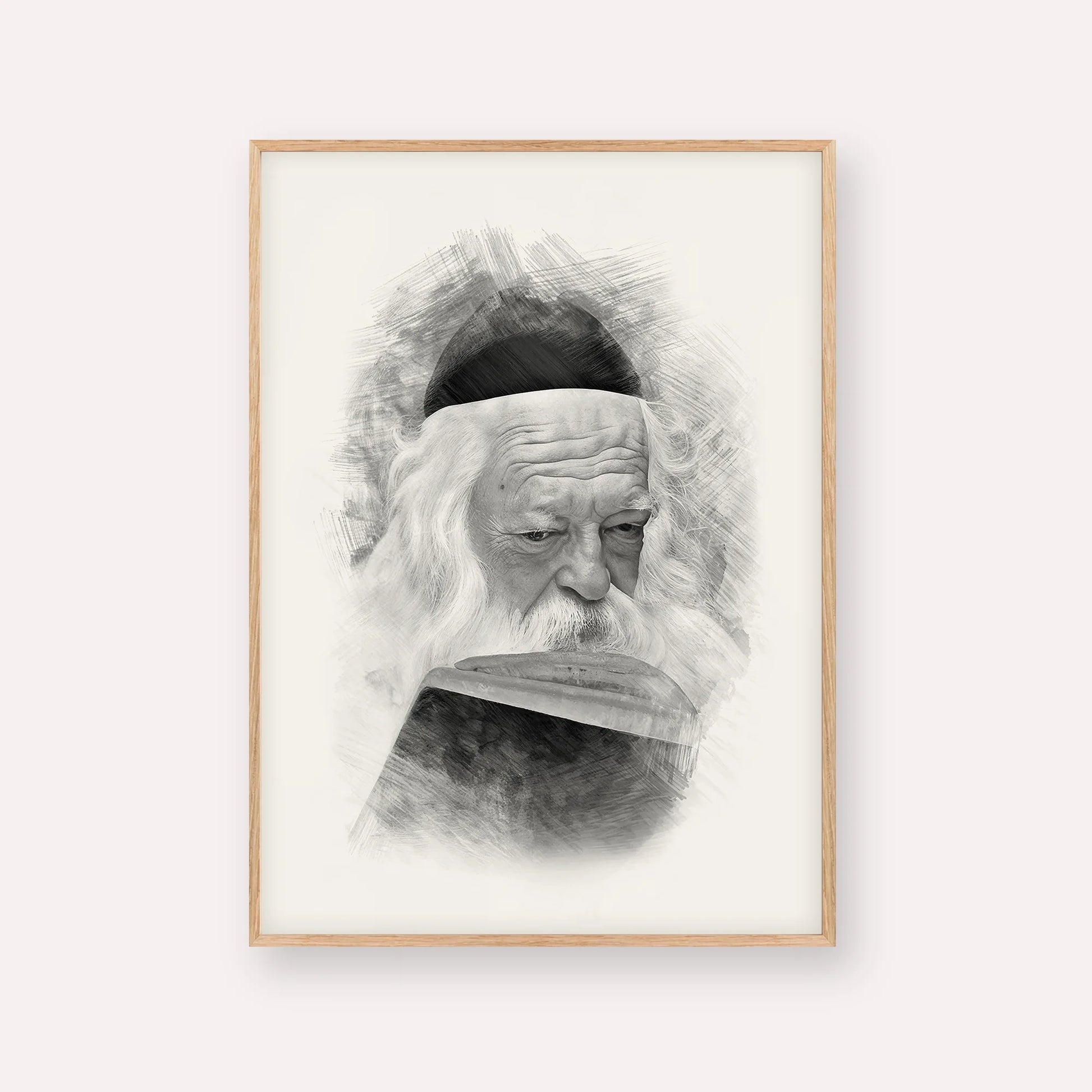 Rabbi Chaim Kanievsky – Black & White – Wood Frame Vertical | Jewish Wall Art, Gedolim Pictures