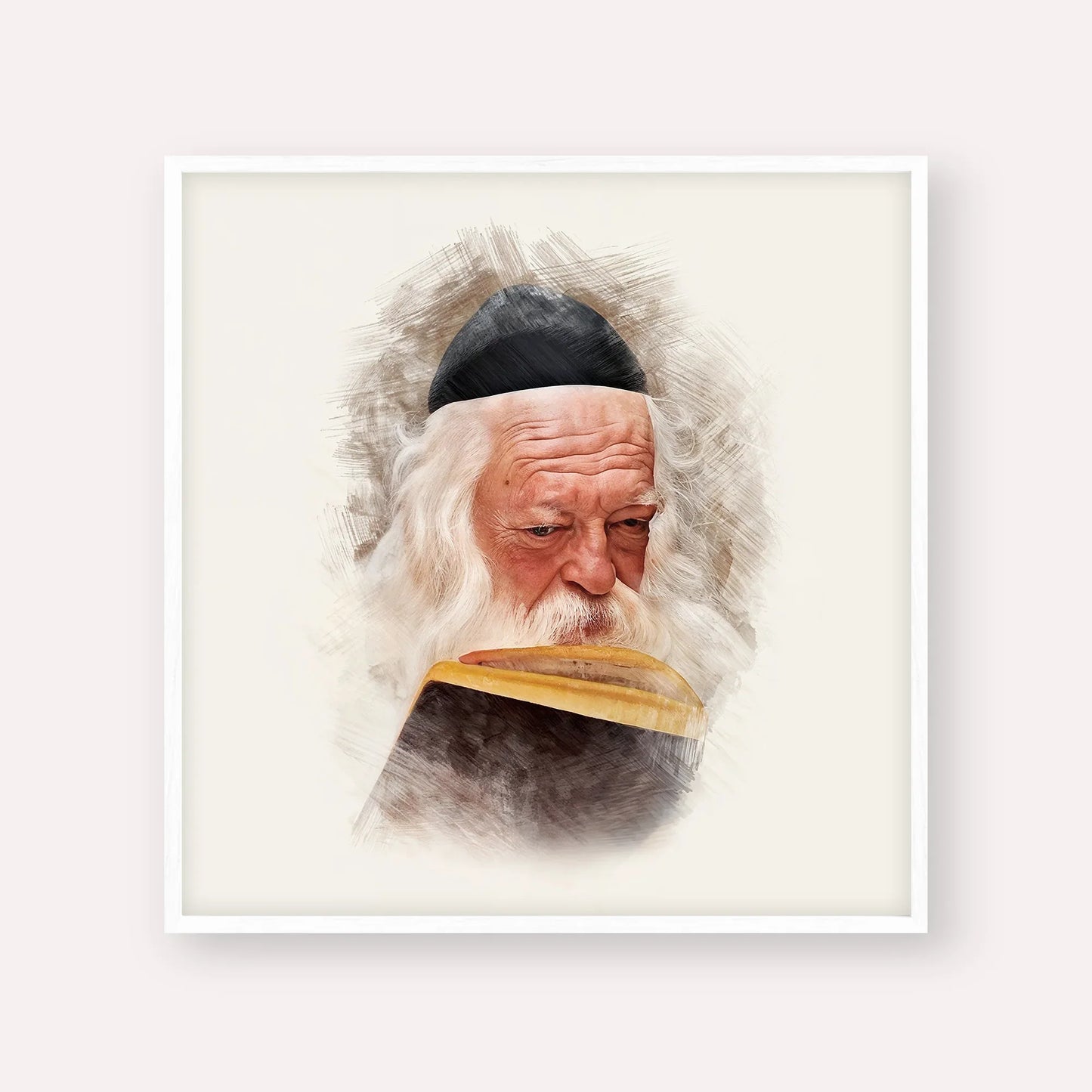 Rabbi Chaim Kanievsky – White Frame Square | Jewish Wall Art, Gedolim Pictures
