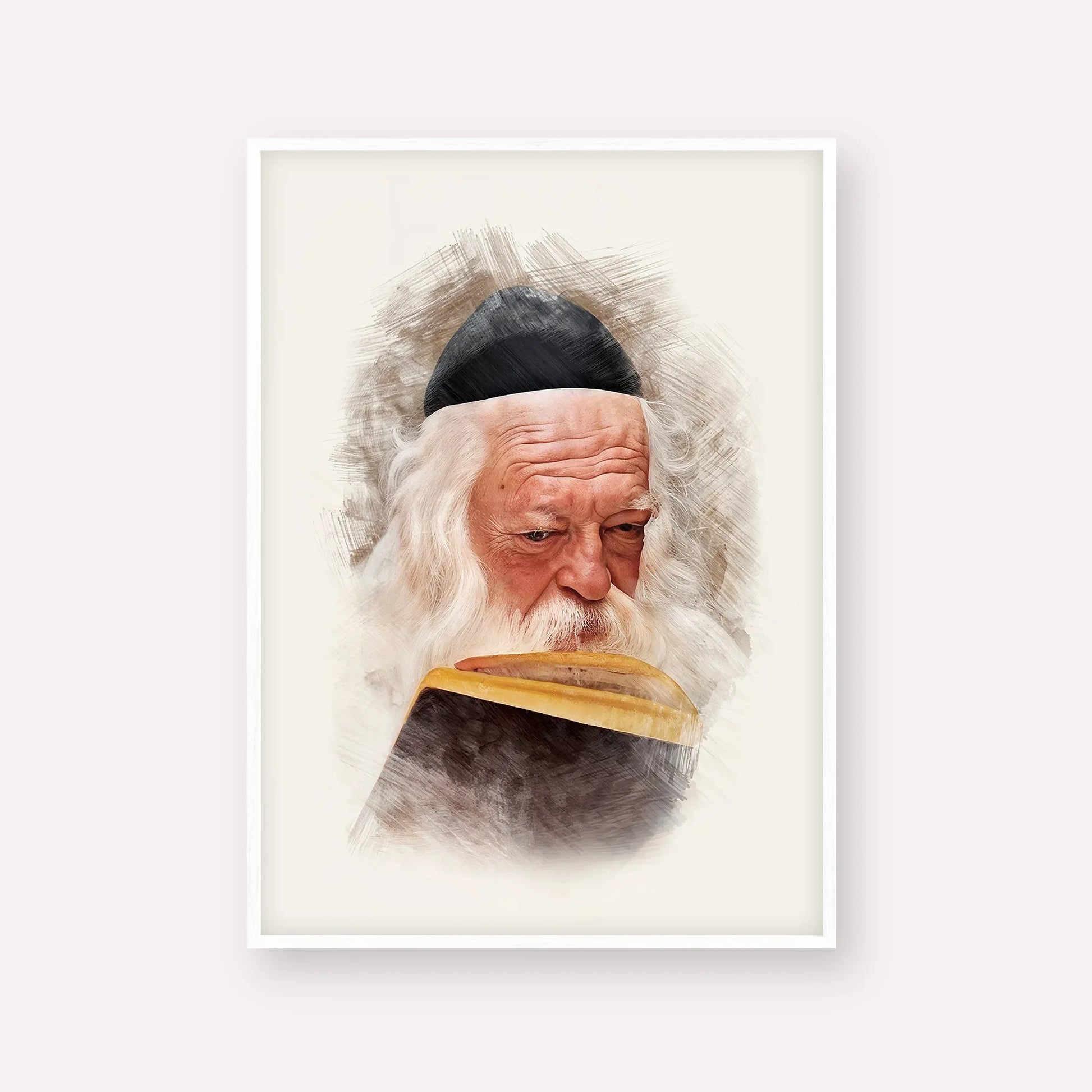 Rabbi Chaim Kanievsky – White Frame Vertical | Jewish Wall Art, Gedolim Pictures