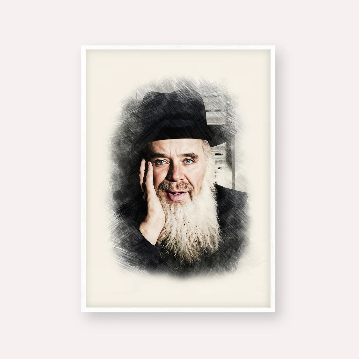 Rabbi Chaim Leib Shmuelevitz – White Frame Vertical | Jewish Wall Art, Gedolim Pictures