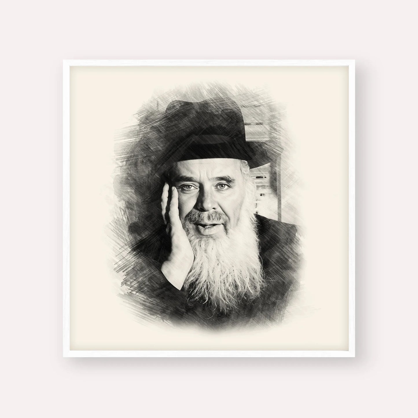 Rabbi Chaim Leib Shmuelevitz – Black & White – White Frame Square | Jewish Wall Art, Gedolim Pictures