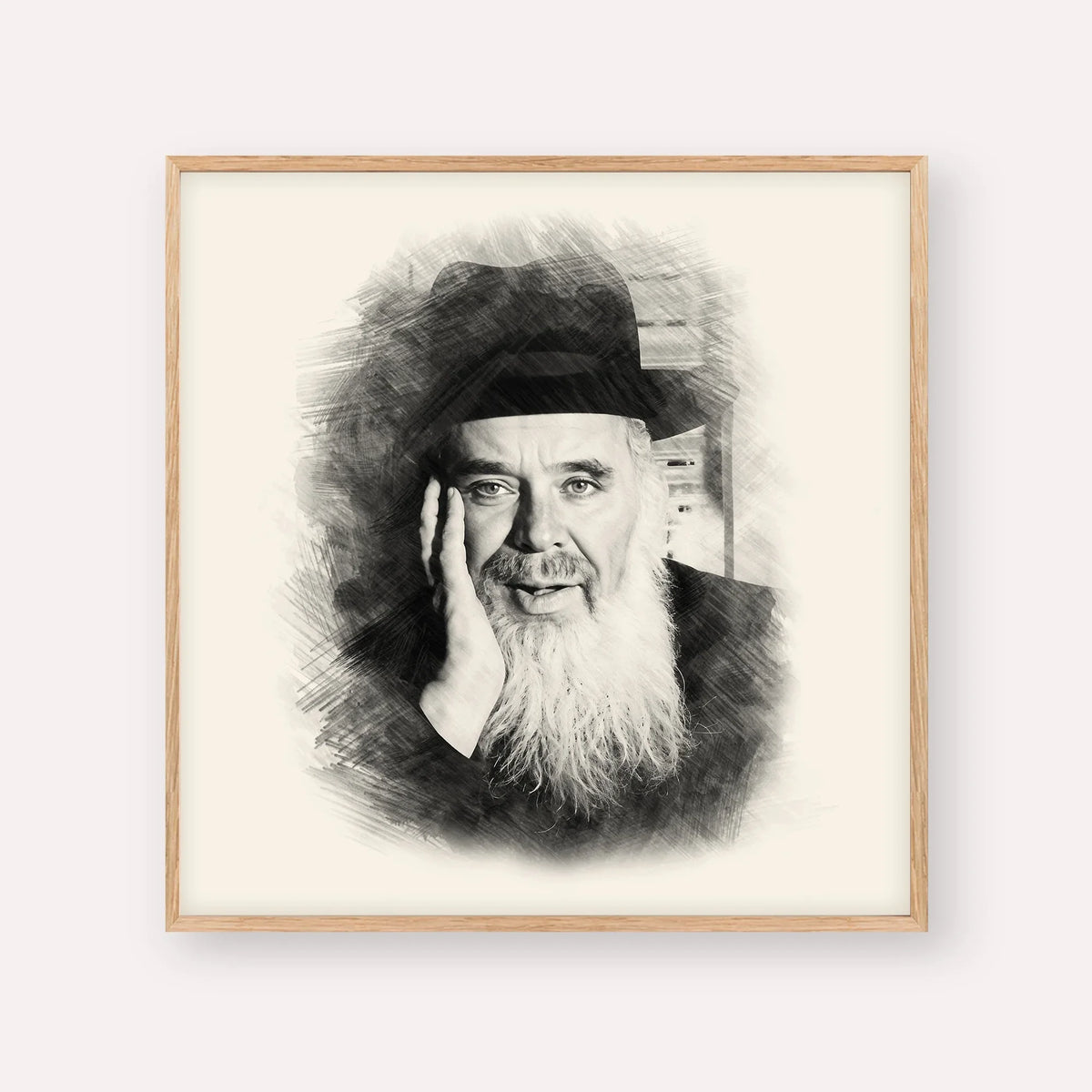 Rabbi Chaim Leib Shmuelevitz – Black & White – Wood Frame Square | Jewish Wall Art, Gedolim Pictures