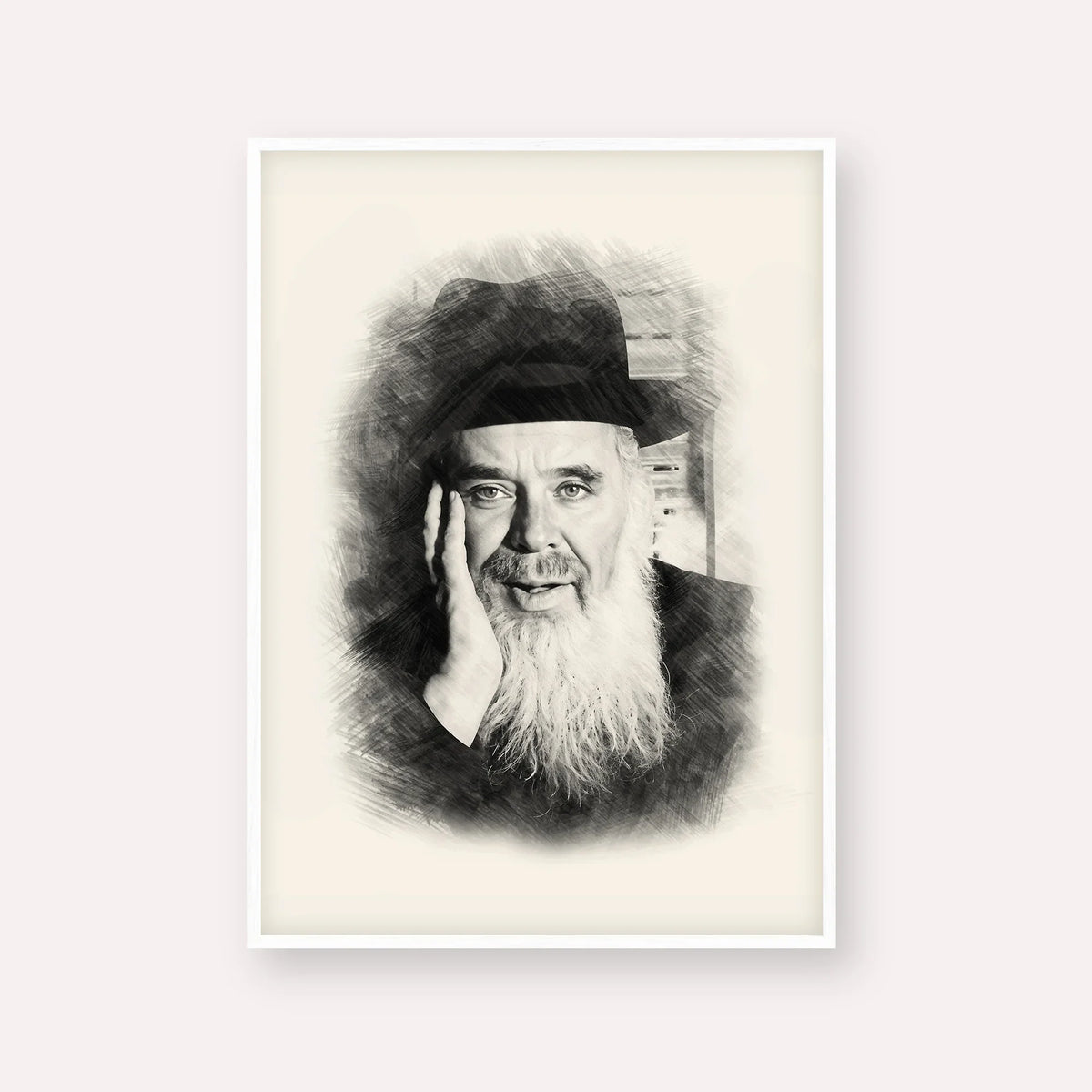 Rabbi Chaim Leib Shmuelevitz – Black & White – White Frame Vertical | Jewish Wall Art, Gedolim Pictures