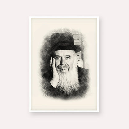 Rabbi Chaim Leib Shmuelevitz – Black & White – White Frame Vertical | Jewish Wall Art, Gedolim Pictures