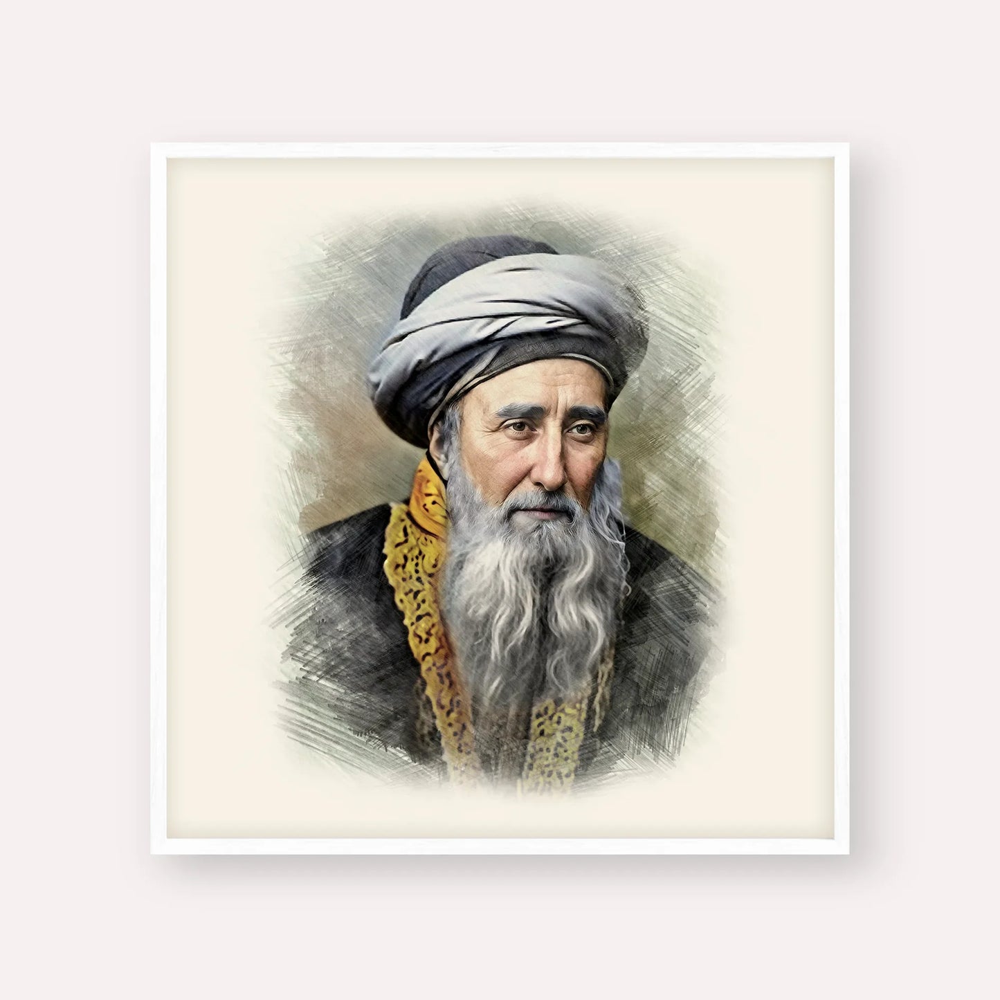 Rabbi Chaim Palagi – White Frame Square | Jewish Wall Art, Gedolim Pictures