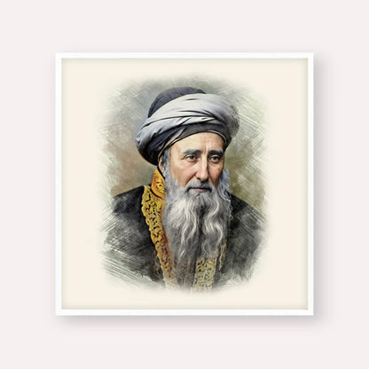 Rabbi Chaim Palagi – White Frame Square | Jewish Wall Art, Gedolim Pictures