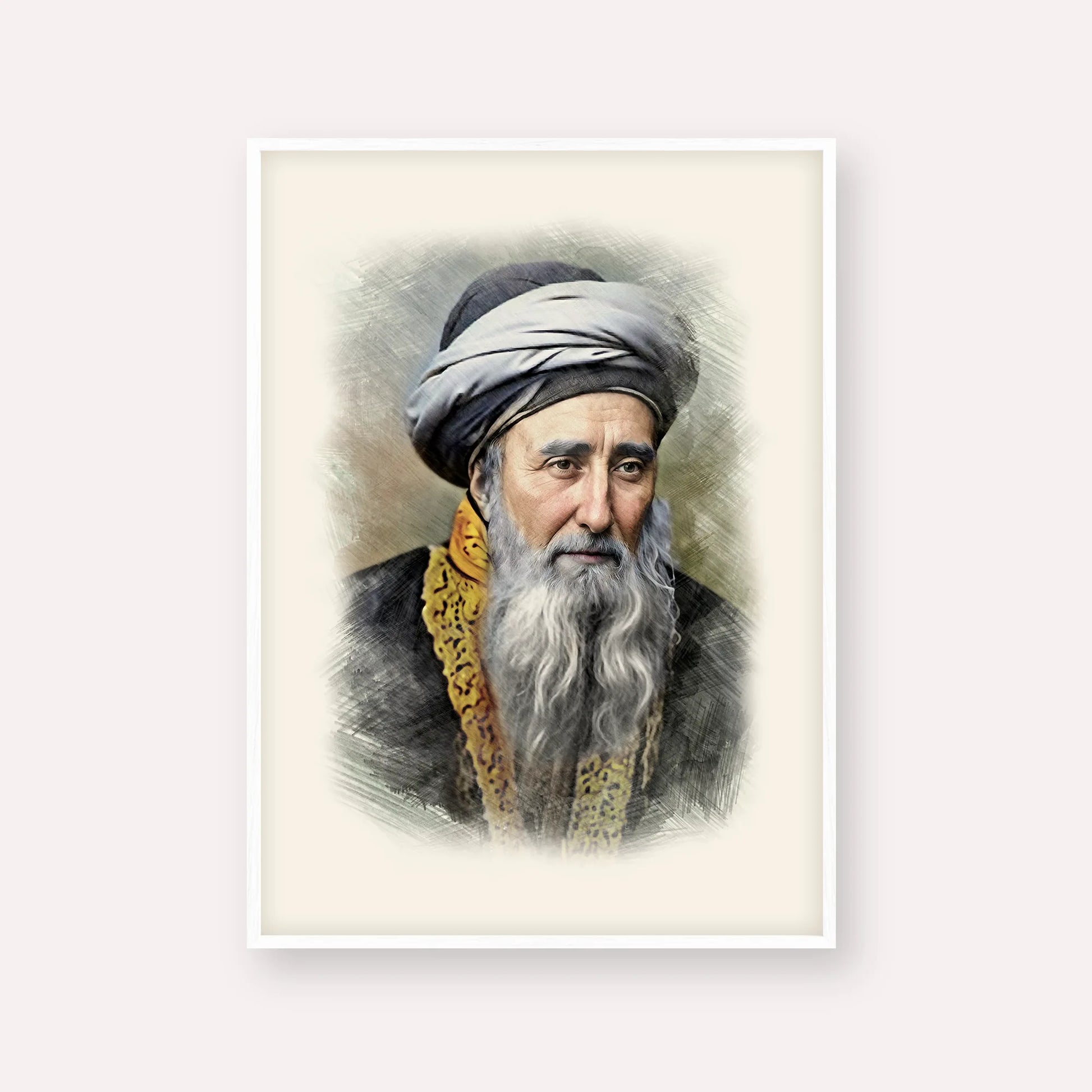 Rabbi Chaim Palagi – White Frame Vertical | Jewish Wall Art, Gedolim Pictures