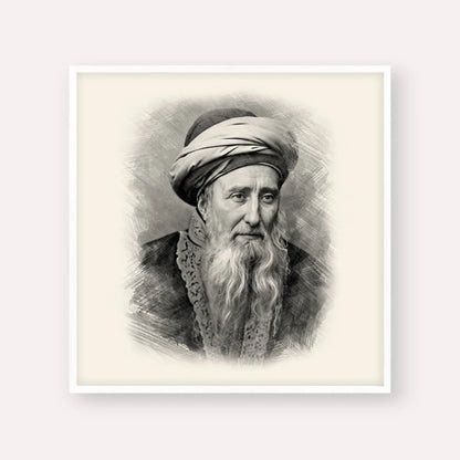 Rabbi Chaim Palagi – Black & White – White Frame Square | Jewish Wall Art, Gedolim Pictures