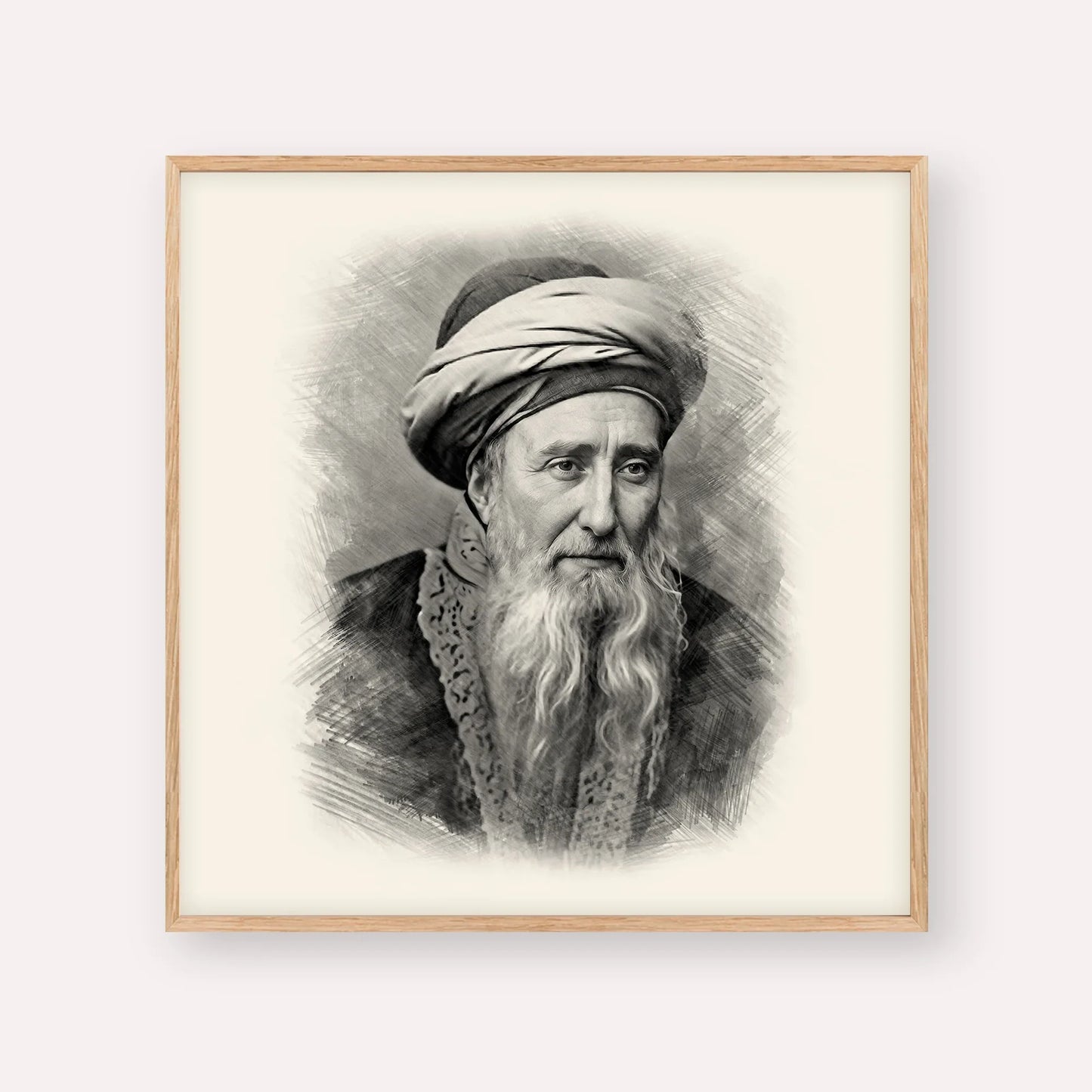 Rabbi Chaim Palagi – Black & White – Wood Frame Square | Jewish Wall Art, Gedolim Pictures