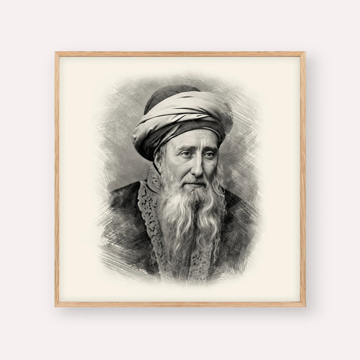 Rabbi Chaim Palagi – Black & White – Wood Frame Square | Jewish Wall Art, Gedolim Pictures