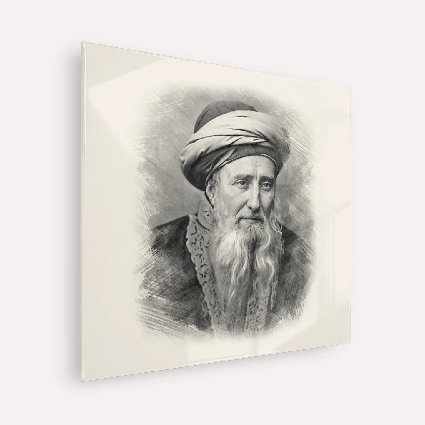 Rabbi Chaim Palagi – Black & White – Acrylic Glass Square | Jewish Wall Art, Gedolim Pictures