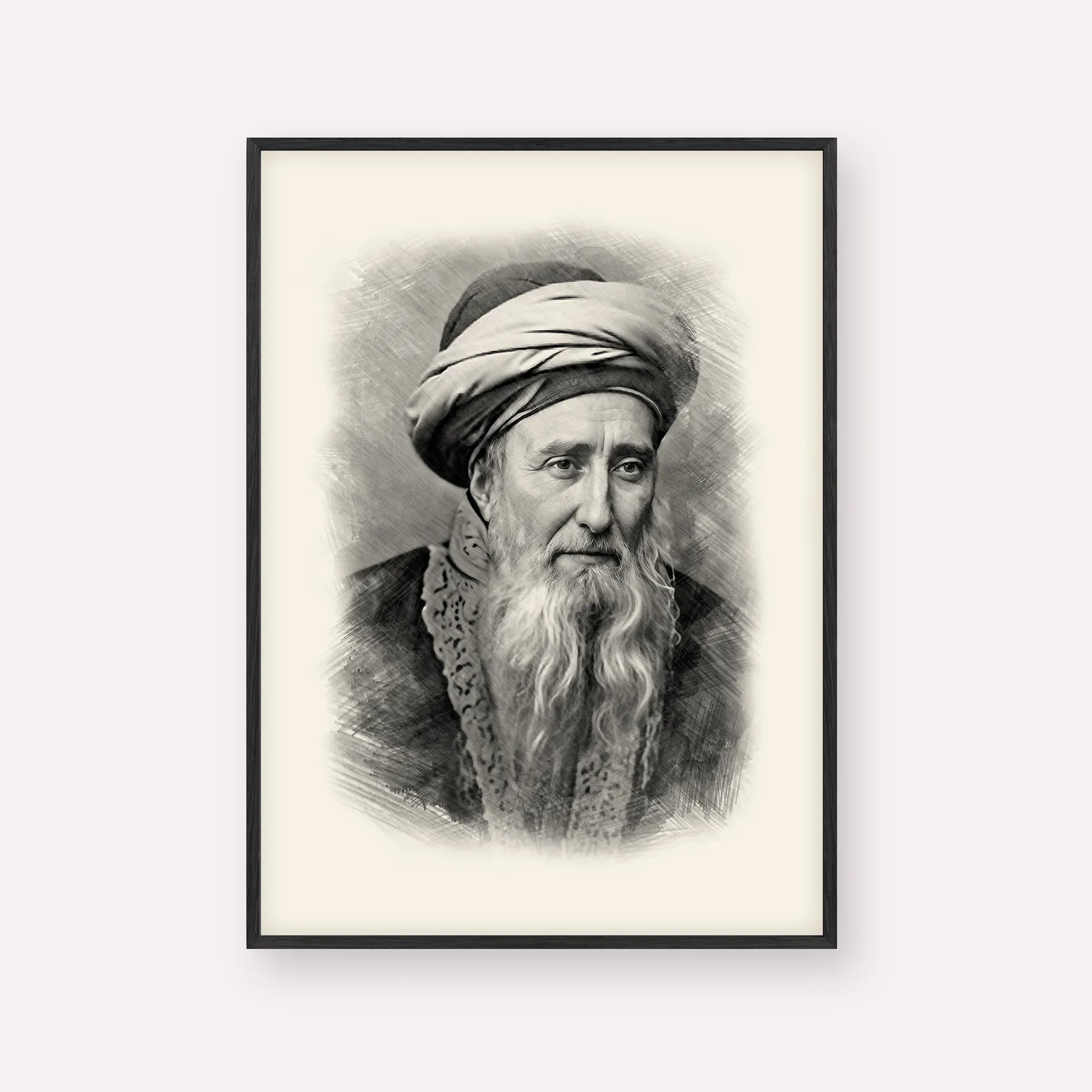 Rabbi Chaim Palagi – Black & White – Black Frame Vertical | Jewish Wall Art, Gedolim Pictures