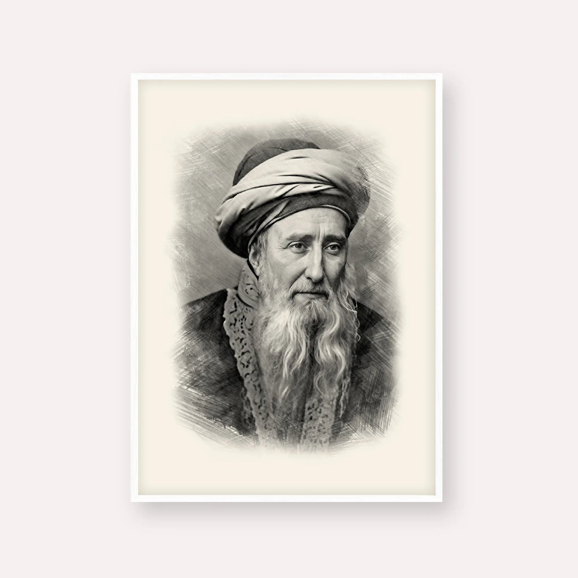 Rabbi Chaim Palagi – Black & White – White Frame Vertical | Jewish Wall Art, Gedolim Pictures