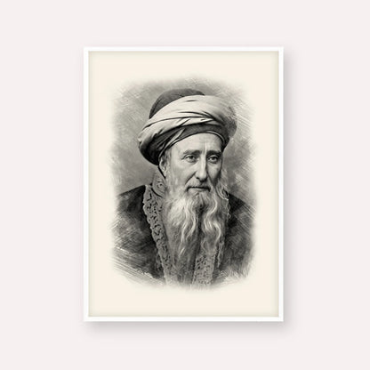 Rabbi Chaim Palagi – Black & White – White Frame Vertical | Jewish Wall Art, Gedolim Pictures
