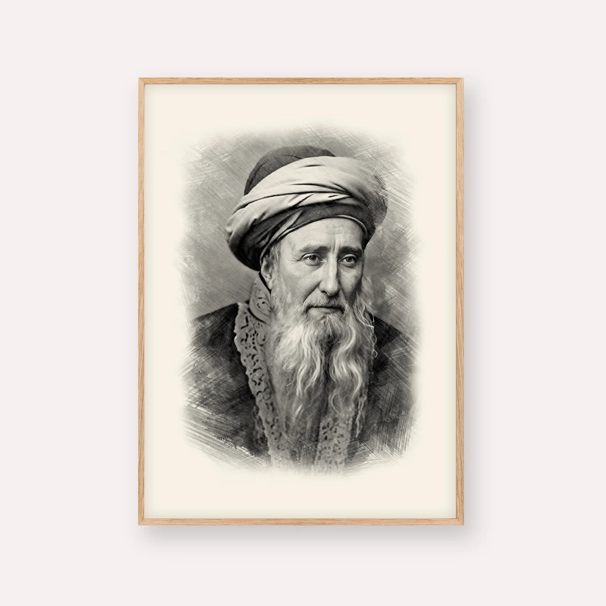 Rabbi Chaim Palagi – Black & White – Wood Frame Vertical | Jewish Wall Art, Gedolim Pictures