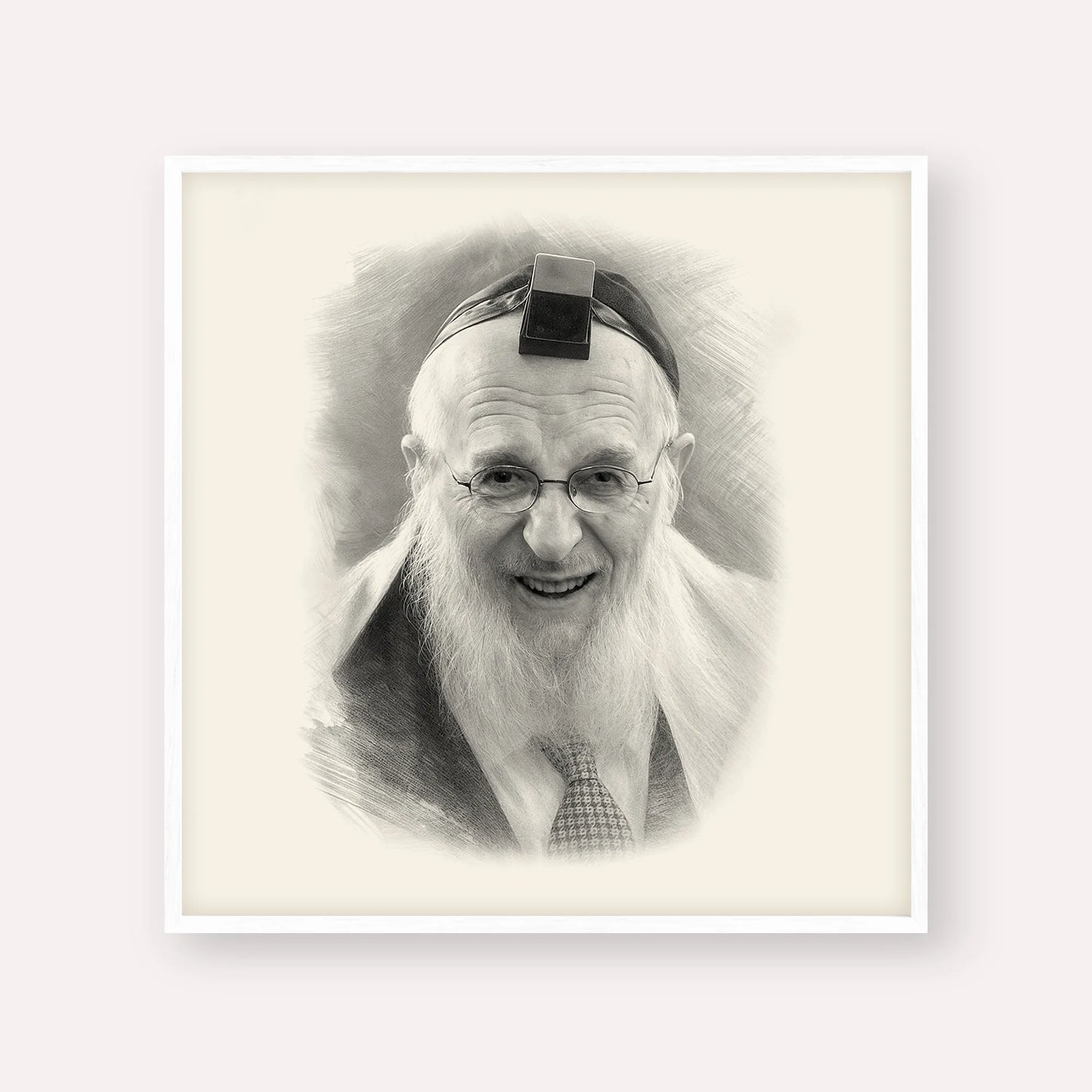 Rabbi Chaim Pinchas Scheinberg – Black & White – White Frame Square | Jewish Wall Art, Gedolim Pictures