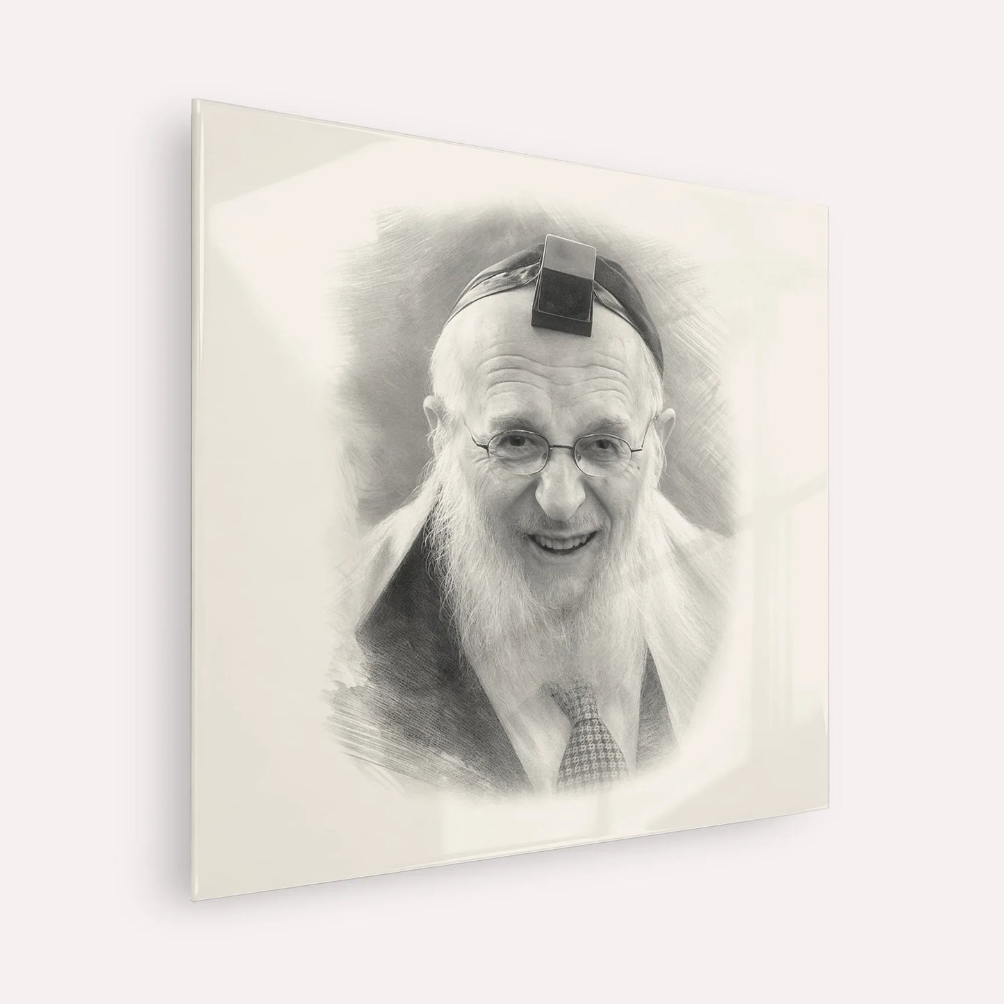 Rabbi Chaim Pinchas Scheinberg – Black & White – Acrylic Glass Square | Jewish Wall Art, Gedolim Pictures