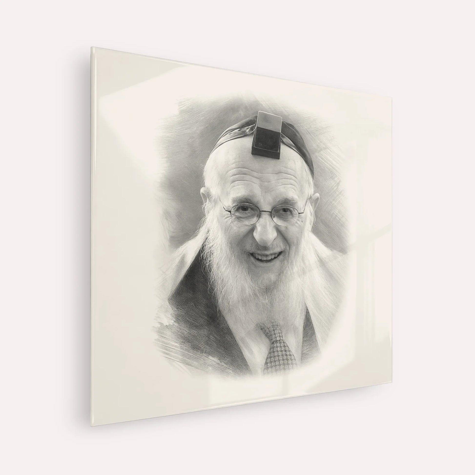 Rabbi Chaim Pinchas Scheinberg – Black & White – Acrylic Glass Square | Jewish Wall Art, Gedolim Pictures