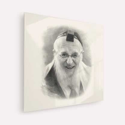 Rabbi Chaim Pinchas Scheinberg – Black & White – Acrylic Glass Square | Jewish Wall Art, Gedolim Pictures