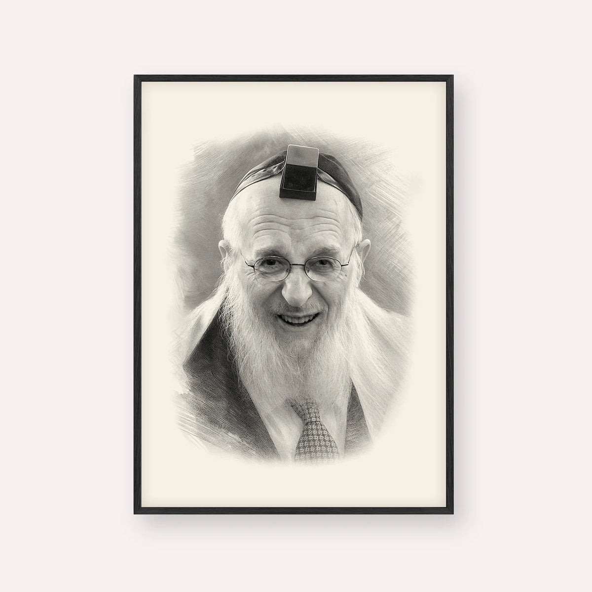 Rabbi Chaim Pinchas Scheinberg – Black & White – Black Frame Vertical | Jewish Wall Art, Gedolim Pictures