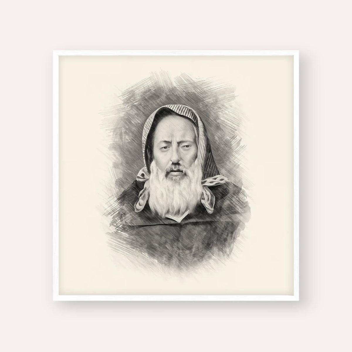 Rabbi Chaim Pinto – Black & White – White Frame Square | Jewish Wall Art, Gedolim Pictures