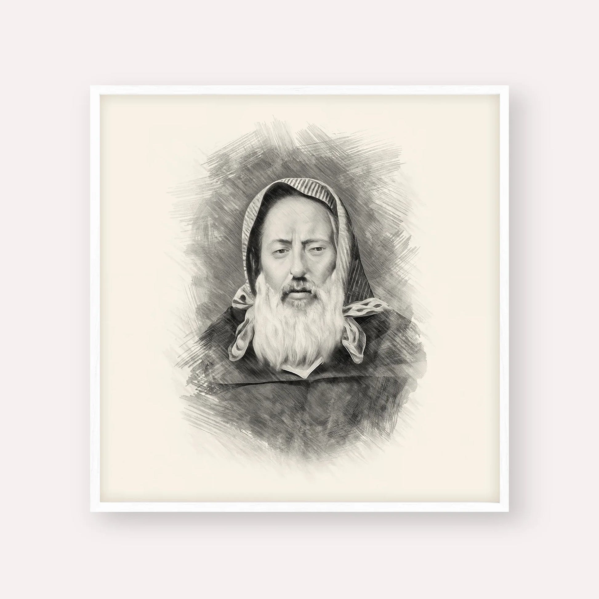 Rabbi Chaim Pinto – Black & White – White Frame Square | Jewish Wall Art, Gedolim Pictures