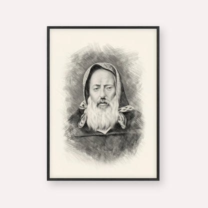 Rabbi Chaim Pinto – Black & White – Black Frame Vertical | Jewish Wall Art, Gedolim Pictures