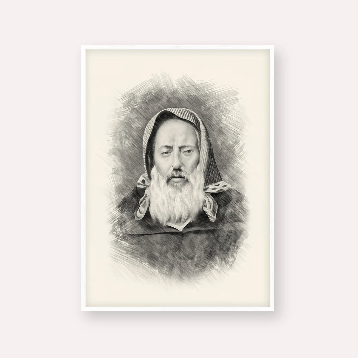 Rabbi Chaim Pinto – Black & White – White Frame Vertical | Jewish Wall Art, Gedolim Pictures