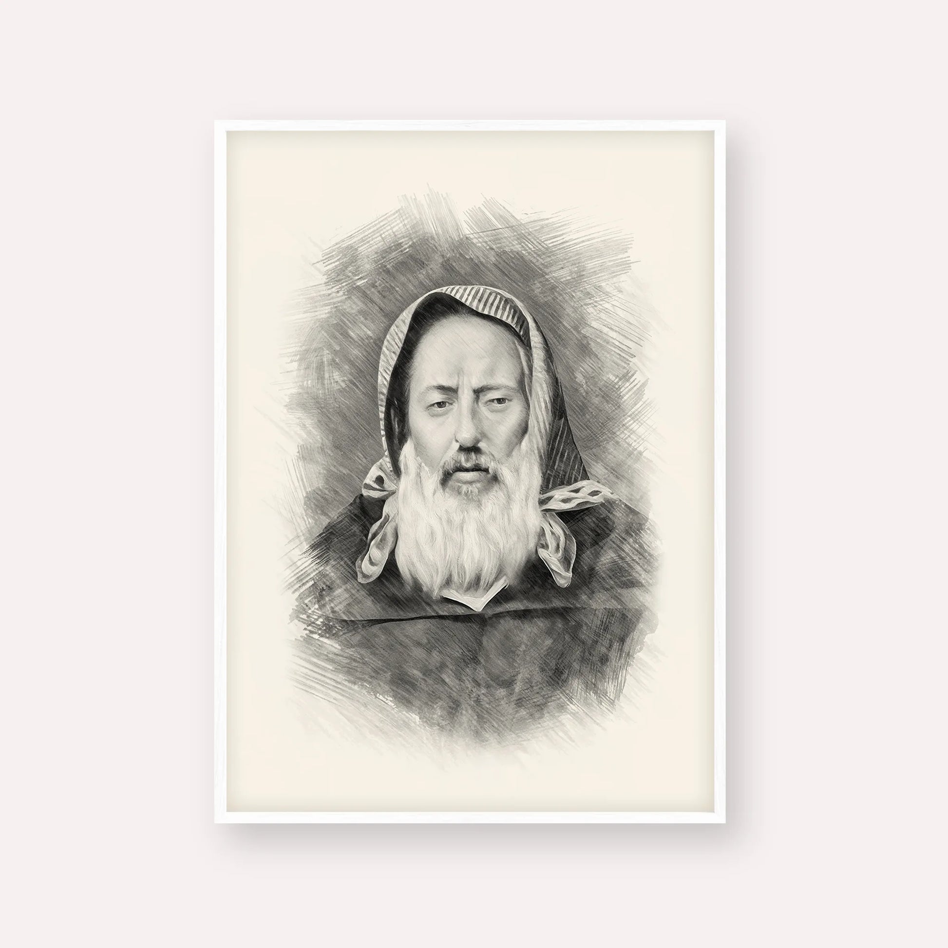 Rabbi Chaim Pinto – Black & White – White Frame Vertical | Jewish Wall Art, Gedolim Pictures