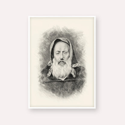 Rabbi Chaim Pinto – Black & White – White Frame Vertical | Jewish Wall Art, Gedolim Pictures