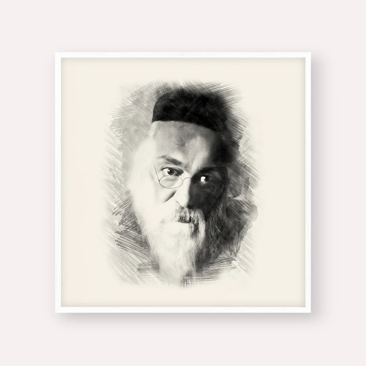Rabbi Chaim Soloveitchik of Brisk – Black & White – White Frame Square | Jewish Wall Art, Gedolim Pictures