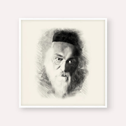 Rabbi Chaim Soloveitchik of Brisk – Black & White – White Frame Square | Jewish Wall Art, Gedolim Pictures