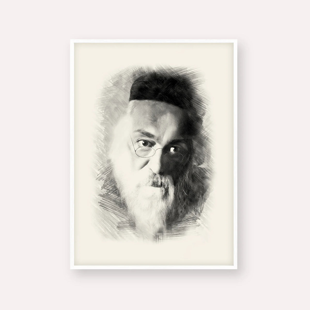 Rabbi Chaim Soloveitchik of Brisk – Black & White – White Frame Vertical | Jewish Wall Art, Gedolim Pictures