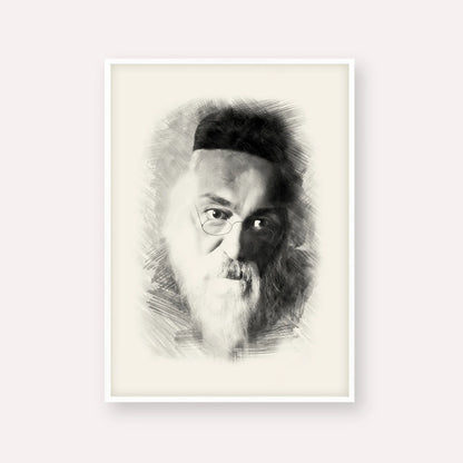 Rabbi Chaim Soloveitchik of Brisk – Black & White – White Frame Vertical | Jewish Wall Art, Gedolim Pictures