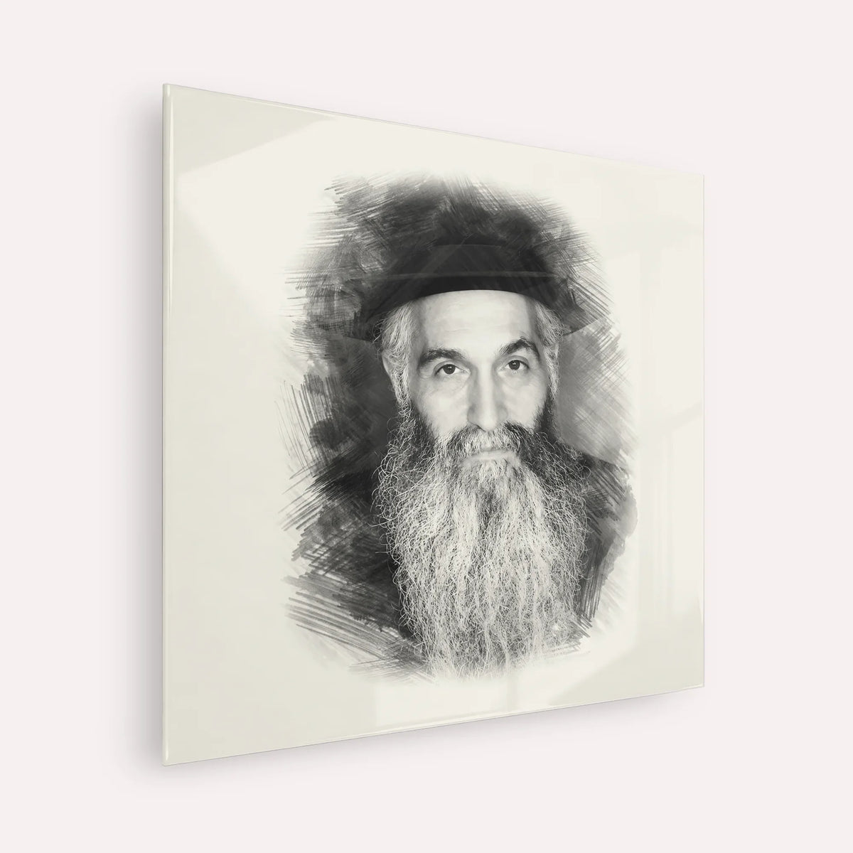 Rabbi David Abuchatzeira – Black & White – Acrylic Glass Square | Jewish Wall Art, Gedolim Pictures