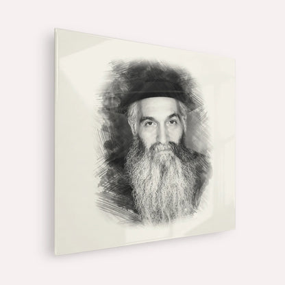 Rabbi David Abuchatzeira – Black & White – Acrylic Glass Square | Jewish Wall Art, Gedolim Pictures
