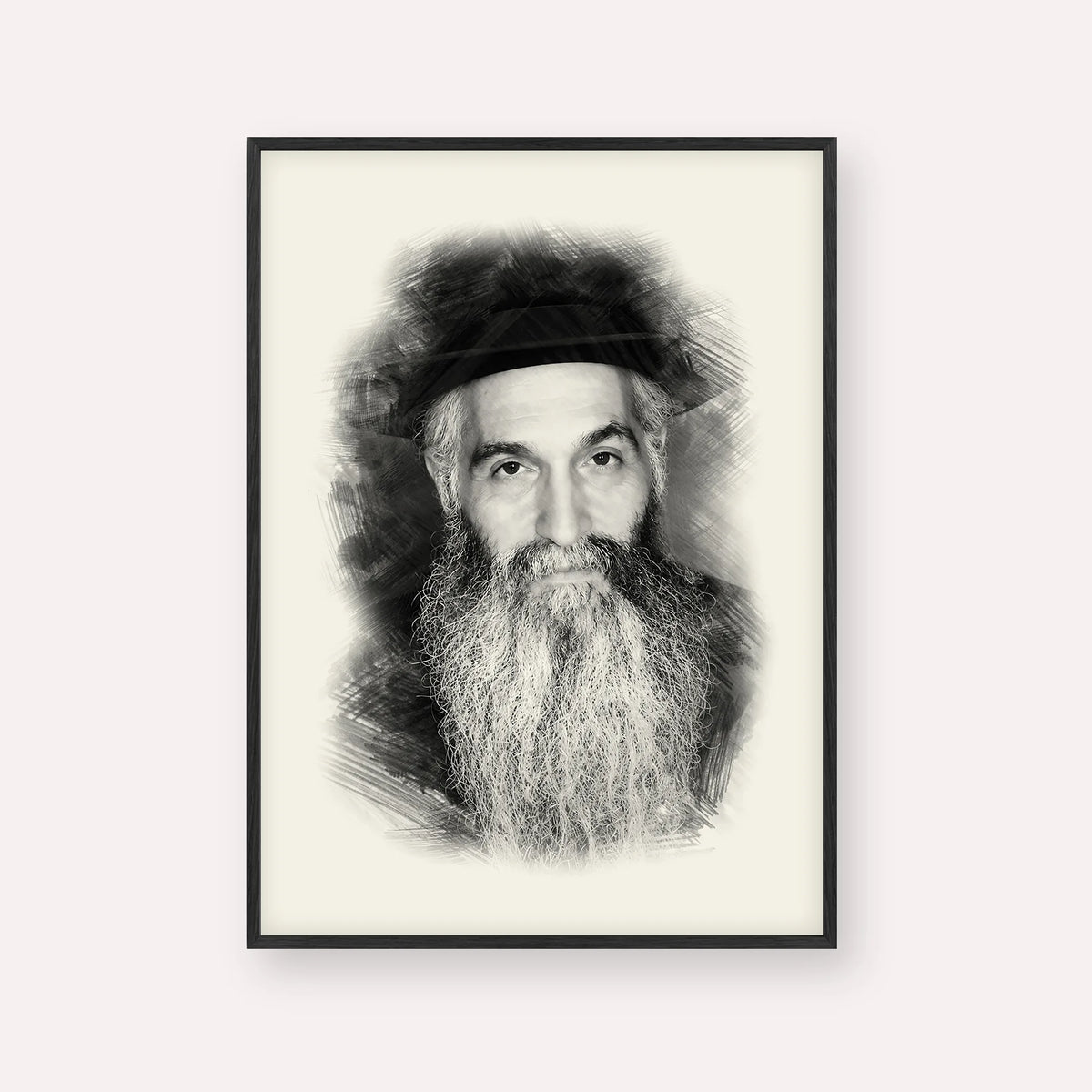 Rabbi David Abuchatzeira – Black & White – Black Frame Vertical | Jewish Wall Art, Gedolim Pictures