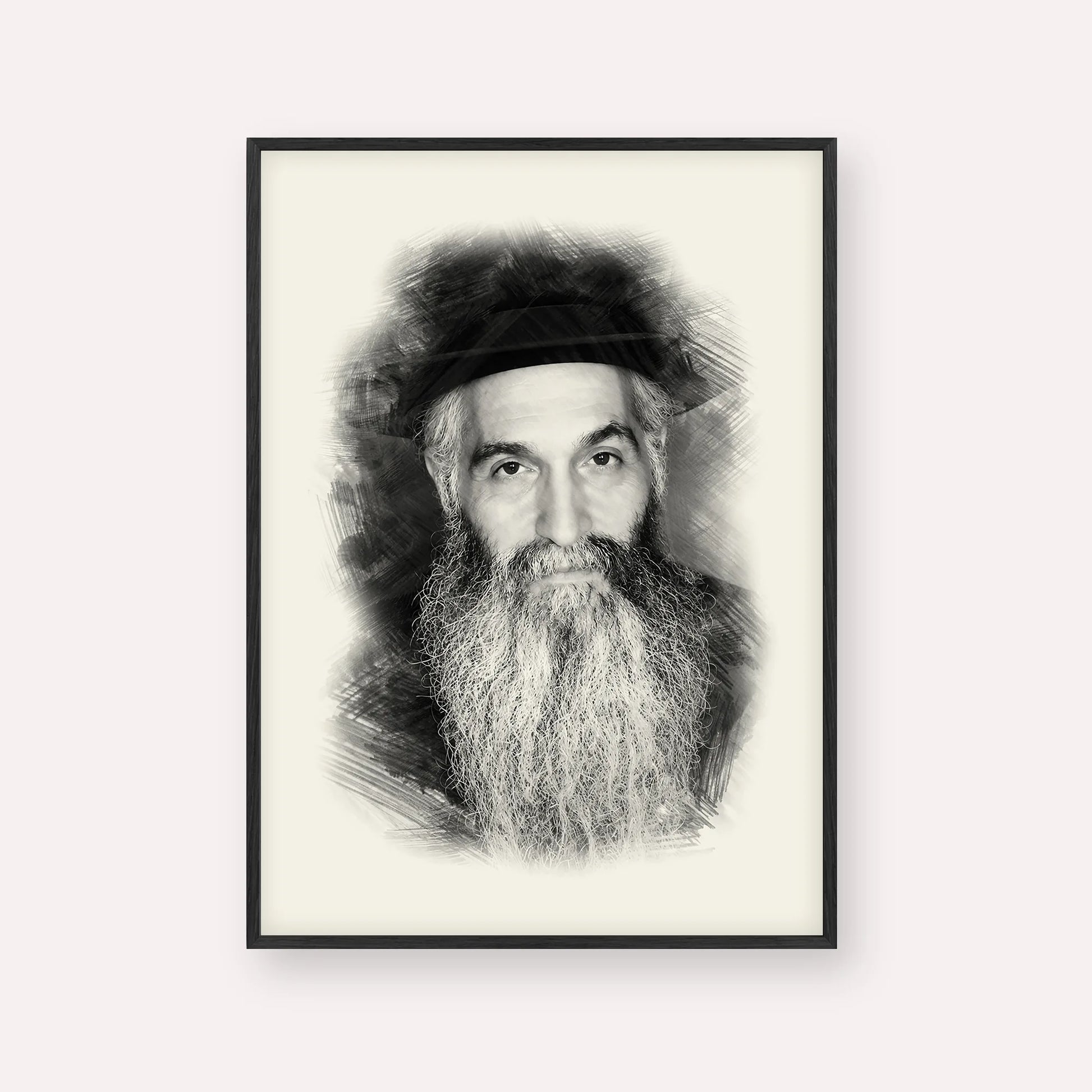 Rabbi David Abuchatzeira – Black & White – Black Frame Vertical | Jewish Wall Art, Gedolim Pictures