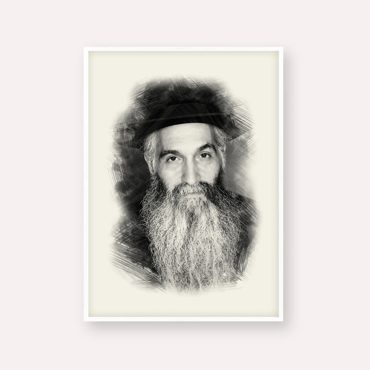 Rabbi David Abuchatzeira – Black & White – White Frame Vertical | Jewish Wall Art, Gedolim Pictures