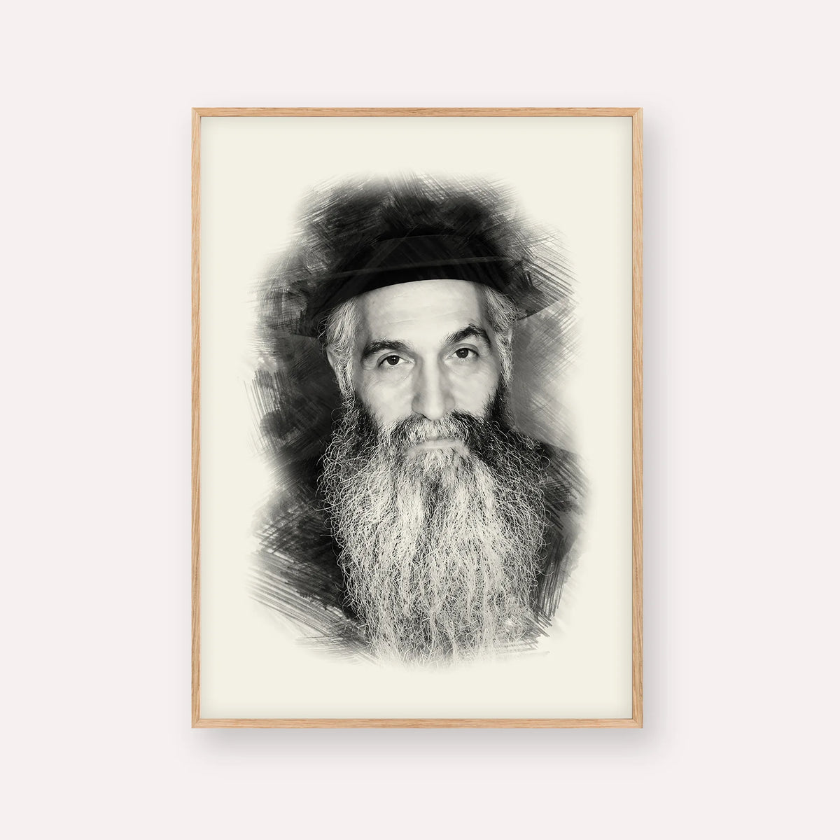 Rabbi David Abuchatzeira – Black & White – Wood Frame Vertical | Jewish Wall Art, Gedolim Pictures